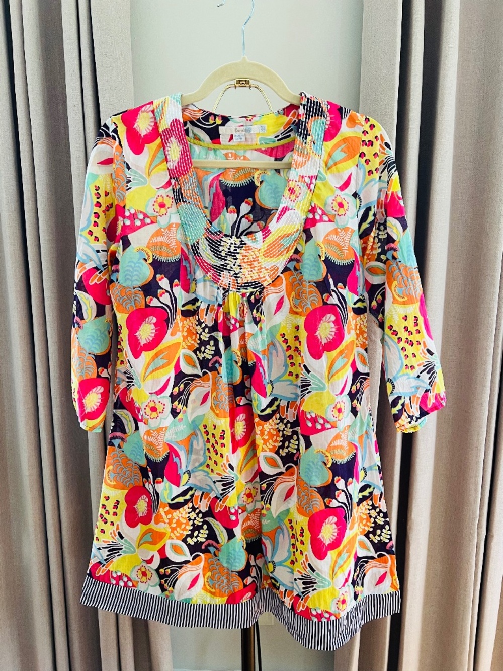 Boden Boho Floral Tunic Top Size 10 Crinkle Coverup